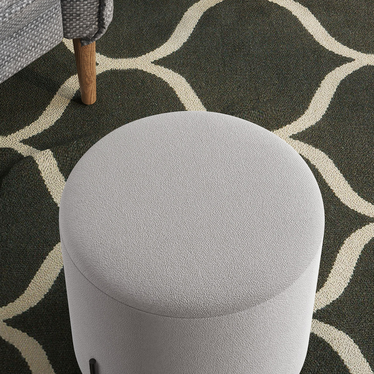 Pouf ottoman tabouret pouf repose-pied en velours pieds en acier pour salon chambre Ø 35 x 38 cm gris clair-8