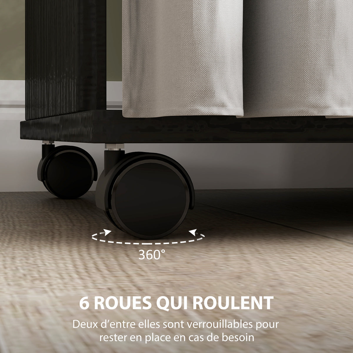 Armoire penderie Meuble de Rangement Mobile 6 roulettes 120L x 40l x 128H cm en bois Noir-5