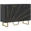 Meuble de rangement buffet salon avec 2 placards 3 portes et étagère réglable, pieds en métal, aspect marbre noir-0