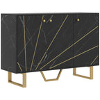 Meuble de rangement buffet salon avec 2 placards 3 portes et étagère réglable, pieds en métal, aspect marbre noir-0