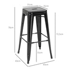 Lot de 4 tabourets de Bar Empilable Chaise de Bar Industriel avec Repose-Pied Hauteur d'Assise 76 cm, cadre en métal, style rétro, pour salle à manger, balcon, bistrot ou bar, Noir-2
