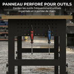 Établi d'Atelier Réglable, 121,9x50,8x79-99cm, Charge 900 kg, 2 Prises et 2 Ports USB, Panneau Perforé, Noir-6