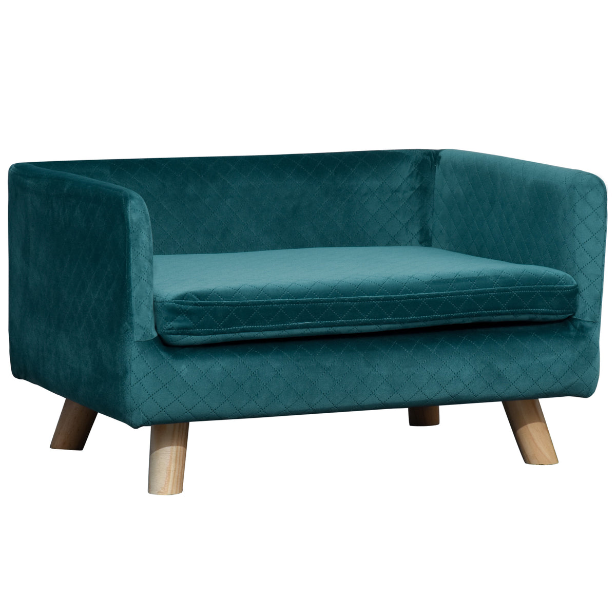 Canapé chien lit pour chien design scandinave coussin moelleux pieds bois massif dim. 64 x 45 x 36 cm velours bleu canard-0