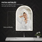 Miroir de salle de bain LED 90 x 60cm, mural, 3 couleurs, arqué cadre en aluminium, désembuage et interrupteur tactile-4