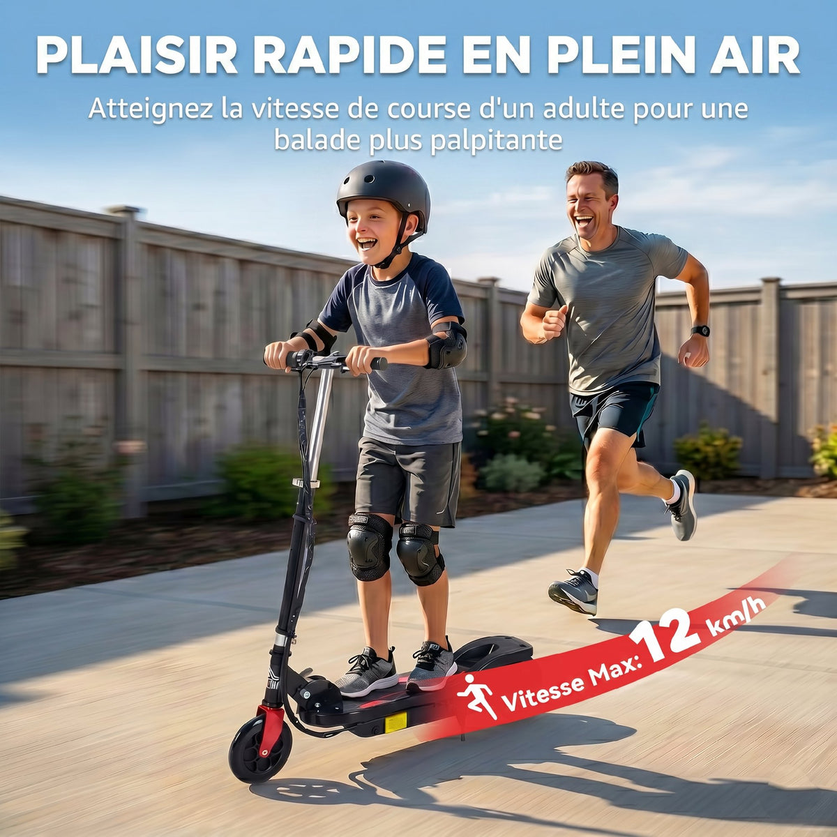Trottinette électrique pliante pour enfant de 7+ans, 120W Vitesse max 12km/h, 75x36x82-93 cm Noir-4