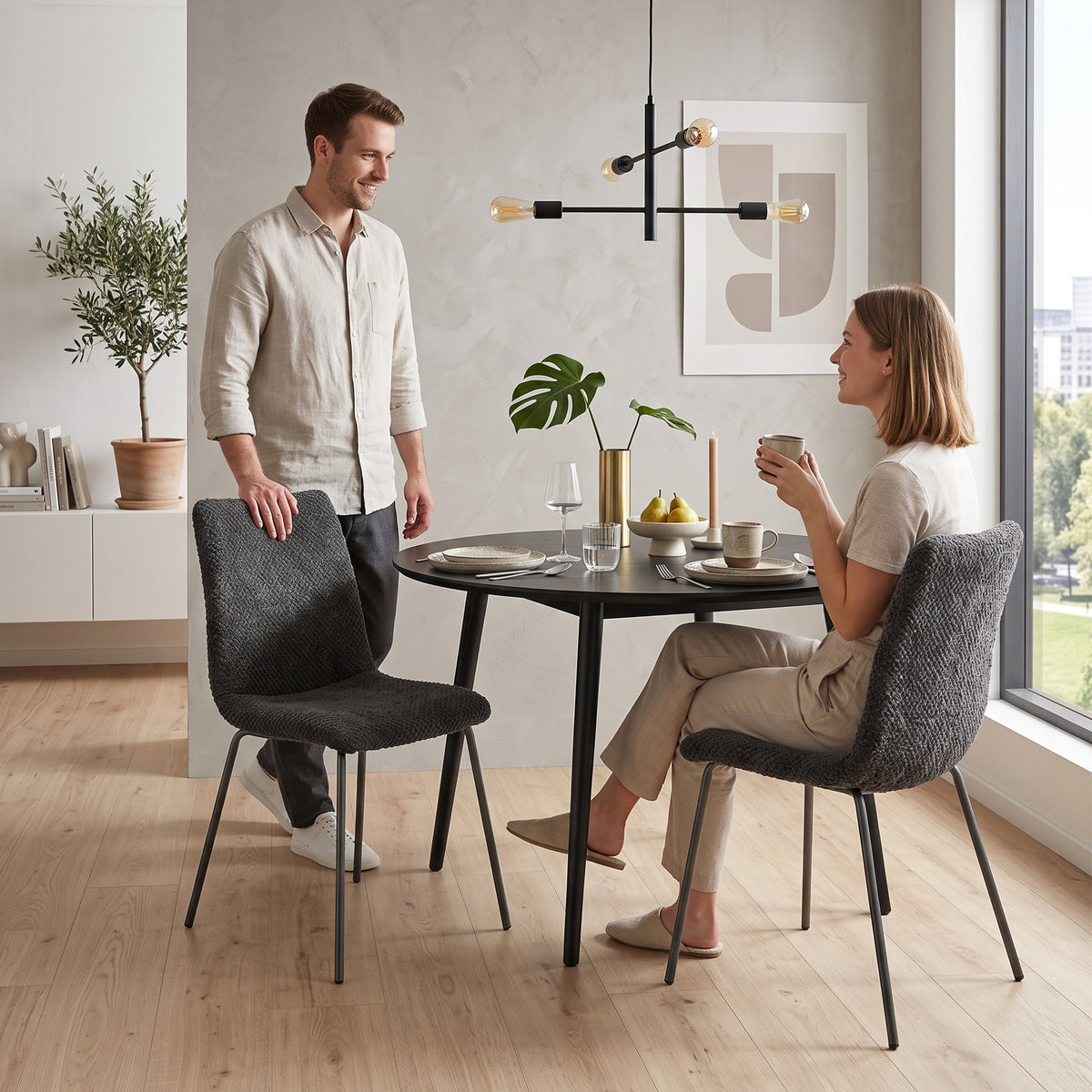 Lot de 2 Chaises de Salle à Manger, Chaises Cuisine Rembourrées en Velours, Dossier Incurvé, Pieds en Métal, Gris Foncé-7