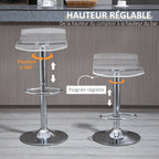 Lot 2 tabourets bar design contemporain assise acrylique piètement métal - pivotant repose-pieds - transparent-4