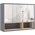 Meuble salle de bain avec miroir, armoire toilettes murale avec placards à 3 portes et 8 compartiments, gris-0