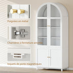 Armoire de cuisine, vaisselier vitrine avec 4 portes dont 2 en acrylique et étagères réglables, 78 x 40 x 180 cm, blanc-6