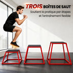 Boîte Entraînement Pliométrique Trapézoïdale en Acier, 3 Plateformes de Saut Antidérapantes 30,5/45,8/61 cm, Rouge-3