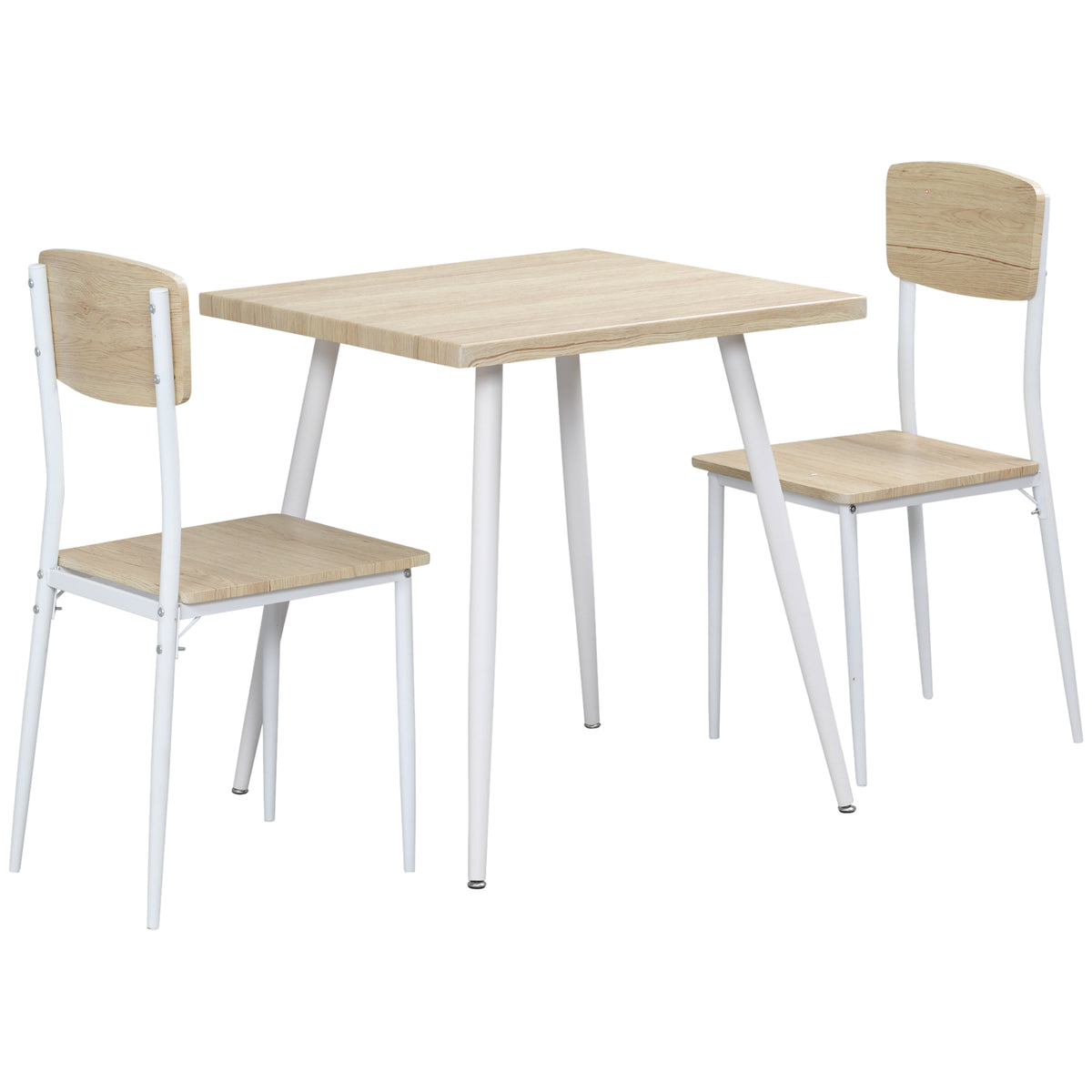Ensemble table à manger carrée 3 pièces avec 2 chaises cuisine salle à manger plateau MDF châssis métal blanc-0