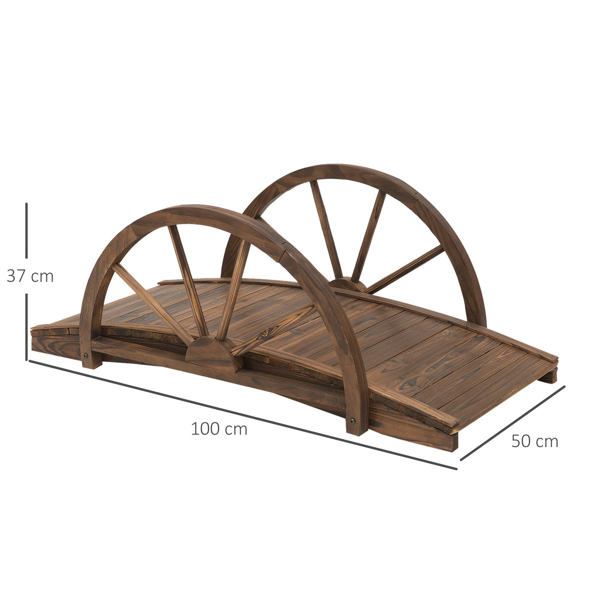 Pont de jardin en bois, avec balustrade à demi-roues charge max. 150 KG, 100 x 50 x 37 cm, marron-2
