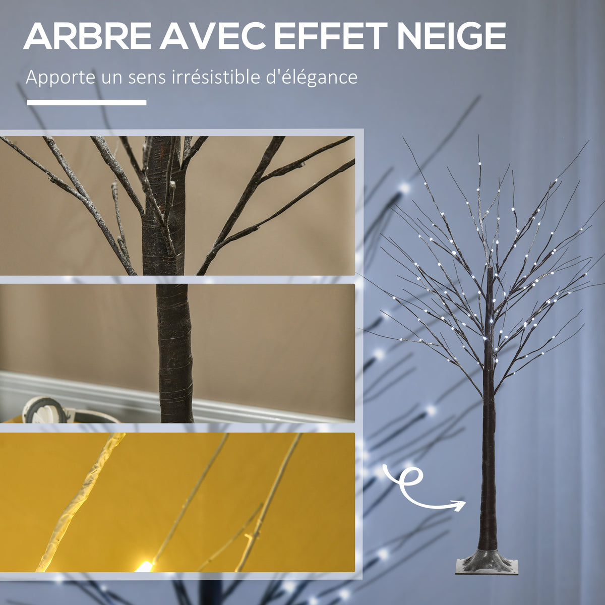Arbre lumineux LED - décoration lumineuse blanc froid - 96 LEDs - usage intérieur - 150 cm chambre maison marron-4