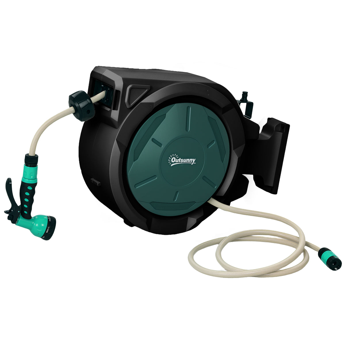 Enrouleur Tuyau Arrosage Mural 30 m x Ø 15 mm Dévidoir Automatique de Tuyaux d'Eau Rétractable Automatique vert-0