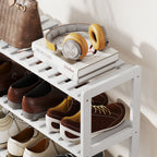 Étagère à chaussures, porte-chaussures 3 niveaux, étagères à lattes, en bois de pin， 70 x 26 x 57,5 cm, blanc-8