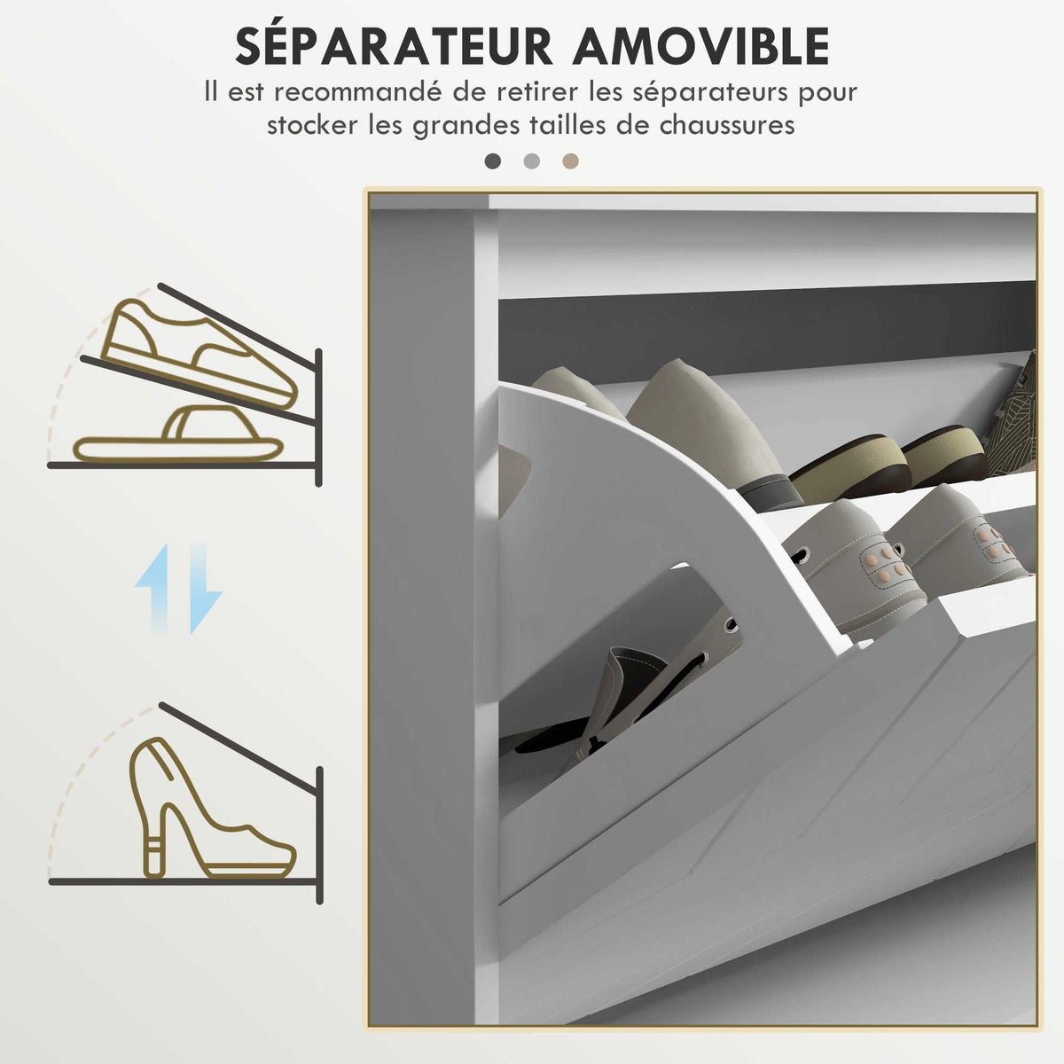 Banc à chaussures avec tiroir rabattable, coussin d'assise et étagère réglable, 100 x 26 x 48 cm, blanc-5