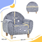Fauteuil enfants canapé pour enfants hosphorescent avec motif étoilé, tissu velours, pour garçons et filles, gris-2