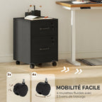 Caisson bureau mobile à 2 tiroirs, meuble rangement bureau sur roulettes pour documents suspendus format lettre, noir-5