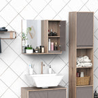Miroir de Salle de Bain avec étagère et Placard - système Fixation intégré - Panneaux Particules chêne Clair Gris-7