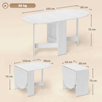 Table à manger pliante, table pliante cuisine ovale jusqu'à 6 personnes, pour petits espaces, salle à manger, blanc-2