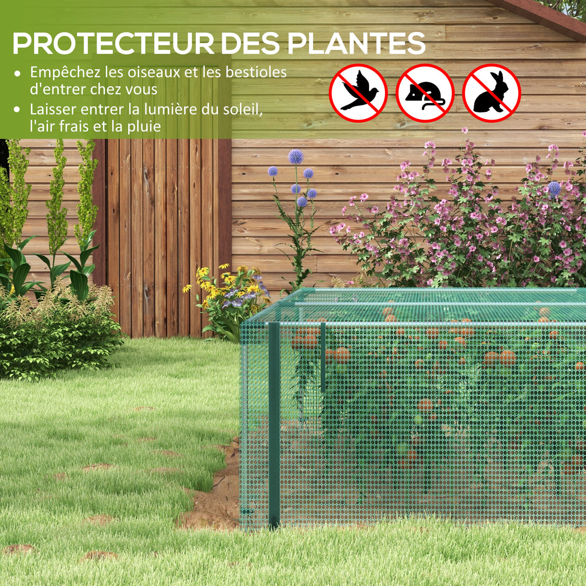 Serre de jardin serre à tomates filet protection porte zippée enroulable HDPE, dim. 125L x 373l x 62,5H cm-3
