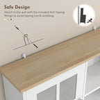 Buffet cuisine, meuble cuisine rangement haut, meuble de rangement avec plan de travail, 3 portes vitrées, 2-7