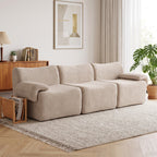 Canapé 3 Places Modulable 277 cm, Canapé Salon Compressé en Chenille Moderne, Assise Profonde, Accoudoirs Larges, Beige-1