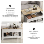 Table basse plateau relevable, table de salon avec étagères et compartiment caché,105 x 50 x 49-62,5 cm blanc-4