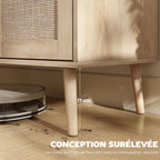 Buffet salon meuble de rangement placards à portes en cannage et étagère réglable 140 x 40 x 75 cm effet bois naturel-6