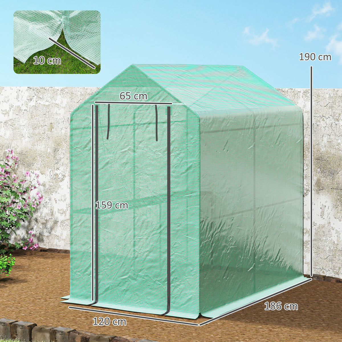 Serre de jardin PE étagère 2 niveaux, serre de balcon, bâche renforcée 140 g/m², châssis en acier, 186x120x190cm, vert-2