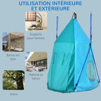 Balançoire nid d'oiseau avec tente amovible Ø 100 cm charge max. 150 Kg corde réglable en hauteur 120 à 180 cm bleu-6