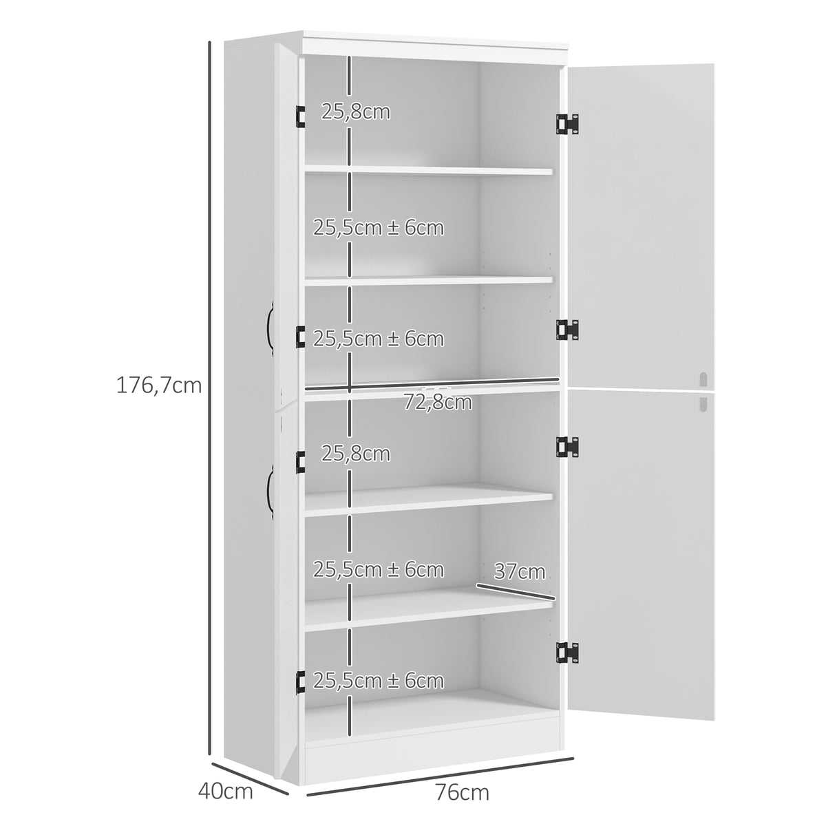 Armoire de cuisine buffet de salle à manger avec 4 portes 6 étagères de rangement style moderne 76 x 40 x 177 cm blanc-2