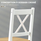 Lot de 2 chaises de salle à manger en bois massif chaise de cuisine esprit campagne dossier croisé blanc et chêne-4