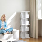 Bibliothèque rotative à 4 niveaux, étagère rangement avec 16 compartiments, 39 x 39 x 128,3 cm, blanc-1
