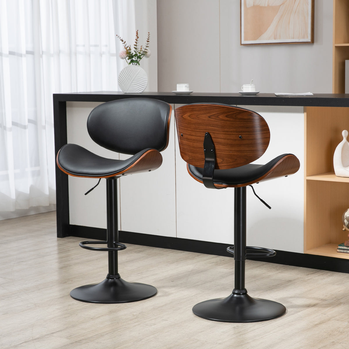 Lot de 2 chaises de bar tabouret hauteur réglable revêtement synthétique 53 x 52 x 92-112 cm noir-8