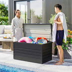 Coffre de rangement métal boîte de jardin 350L double vérins à gaz verrouillable pour coussins outils gris anthracite-7
