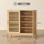 Meuble à chaussures en bambou 16 paires, armoire à chaussures, 2 portes coulissantes, étagères réglables, bois naturel-2