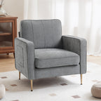 Fauteuil en tissu avec pieds en acier doré, grand confort, pochettes latérales, pour salon, bureau, chambre, gris-8