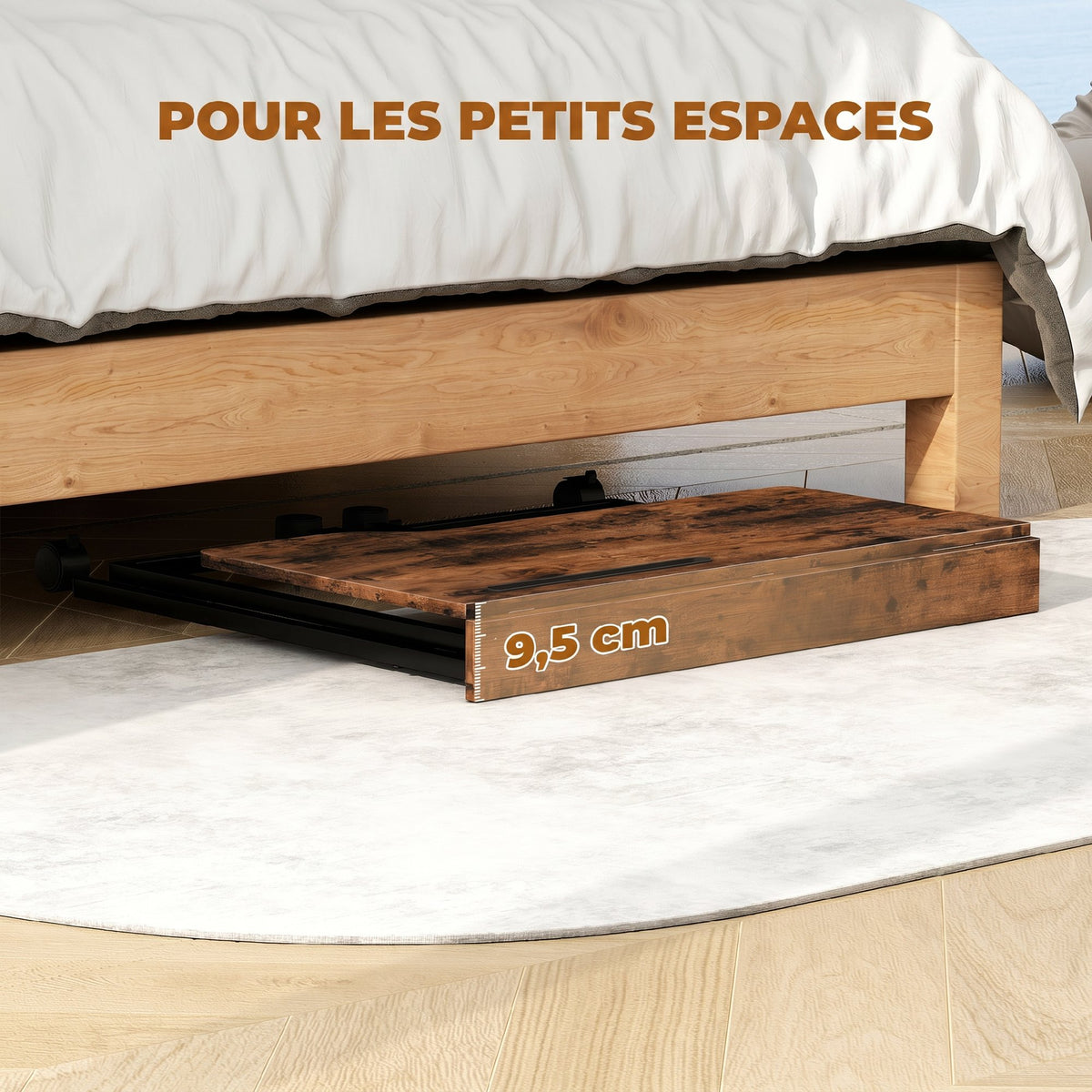 Bureau Pliable 80 x 52 cm, Bureau Ordinateur sur Roulettes avec Fente d'Appareil, Montage Facile, Marron-3