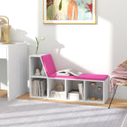 Bibliothèque banc 2 en 1 avec 5 compartiments de rangement et 2 coussins 108 x 30 x 60 cm blanc rose-1