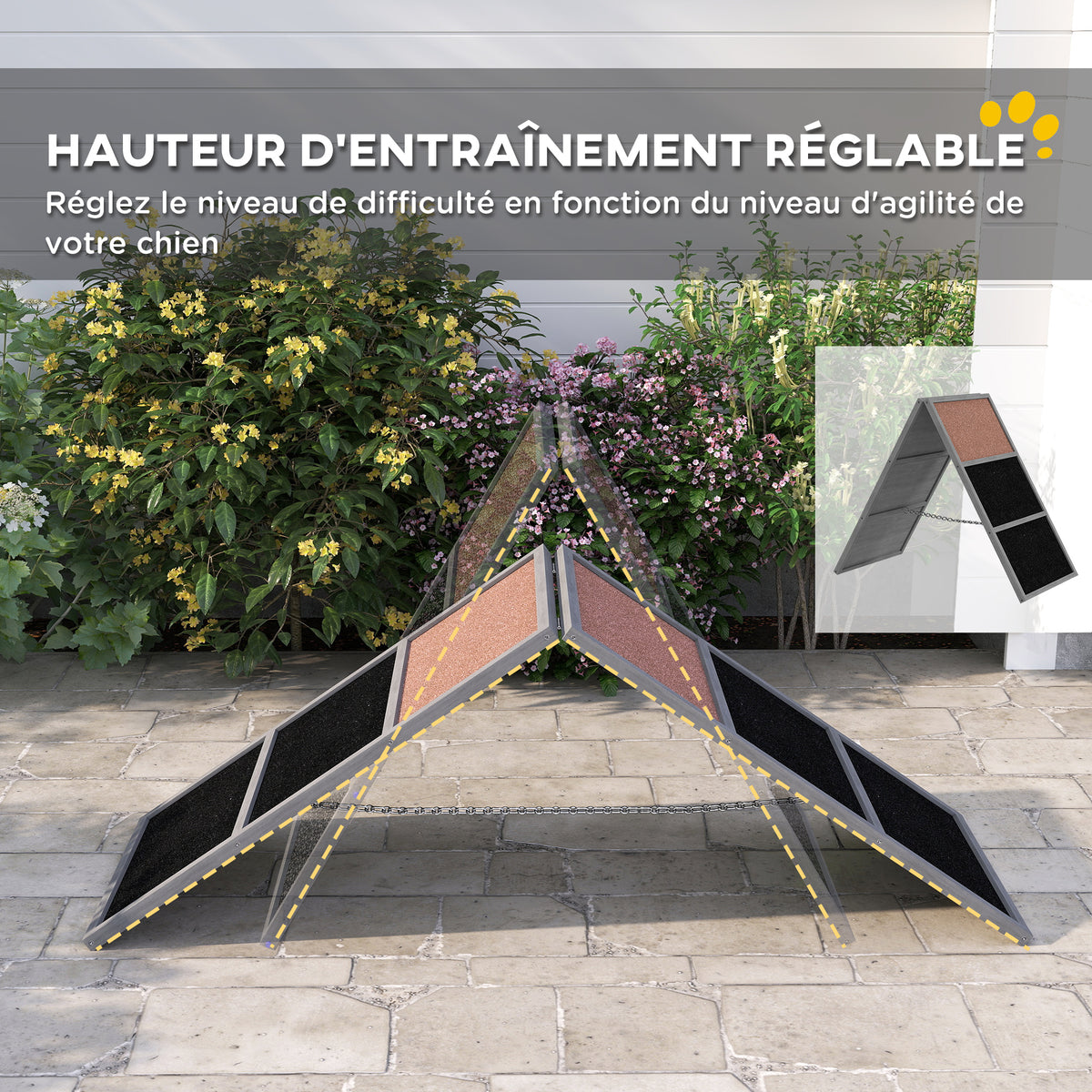 Rampe d'agilité pour chien équipement d'agilité pour chiens cadre en A surface antidérapante 173 x 59 x 66 cm gris-3
