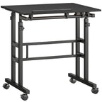 Bureau assis debout bureau réglable en hauteur 70 x 60 cm à roulettes avec plateau inclinable cadre en métal noir-0