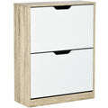 Meuble à chaussures 8 paires, armoire à chaussures étroite, 2 tiroirs rabattables, chêne et blanc-0