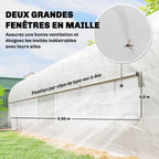 Serre tunnel de jardin 24m², serre de jardin tunnel avec cadre en acier galvanisé, portes et 2 grandes fenêtres, blanc-5