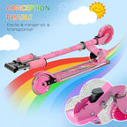 Trottinette pour enfants de 3 à 7 ans pliable roues lumineuses en PU musique 67 x 32 x 78 cm rose-5