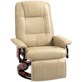 Fauteuil relax inclinable repose-pieds réglable pivotant 360° piètement bois revêtement PU respirant et doux crème-0