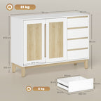 Buffet, meuble de rangement avec 2 portes et 4 tiroirs, étagère réglable, 120 x 40 x 86 cm, blanc et chêne-2