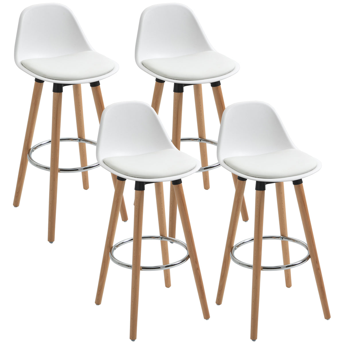 Lot de 4 tabourets de bar style scandinave hauteur 70 cm avec pieds en bois et repose-pieds en acier - blanc-0