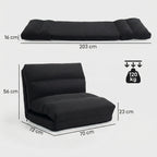Fauteuil de sol canapé paresseux fauteuil convertible en lit inclinable 90° à 180° tissu - 70 x 72 x 56 cm - noir-2