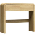 Table Console avec 2 Tiroirs, Console Meuble, 100 x 30 x 85 cm, Coins Arrondis et Plateau Épais, Bois Naturel-0